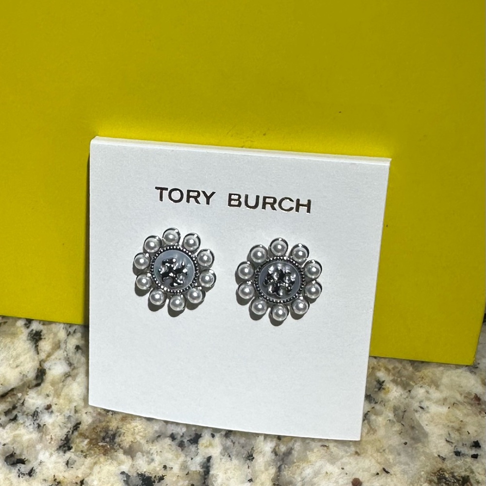 Tory Burch Silver Floral Stud Earrings